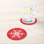 White Snowflake Red Holiday Ronde Kartonnen Onderzetter (Insitu)