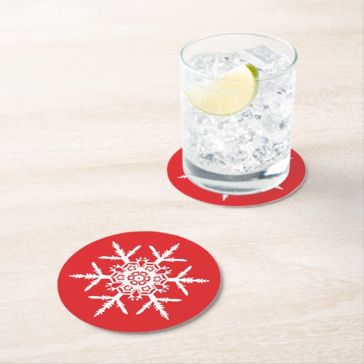 White Snowflake Red Holiday Ronde Kartonnen Onderzetter (Insitu)