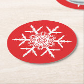 White Snowflake Red Holiday Ronde Kartonnen Onderzetter (Gebogen)