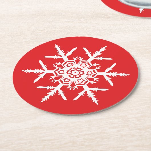 White Snowflake Red Holiday Ronde Kartonnen Onderzetter (Gebogen)