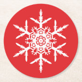 White Snowflake Red Holiday Ronde Kartonnen Onderzetter (Voorkant)