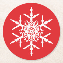 White Snowflake Red Holiday Ronde Kartonnen Onderzetter