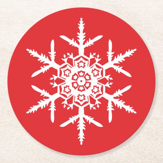 White Snowflake Red Holiday Ronde Kartonnen Onderzetter (Voorkant)