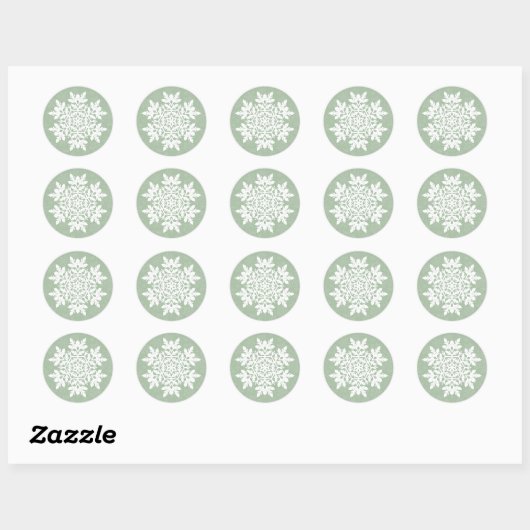White Snowflake (Sage Pine) Ronde Sticker (Vel)