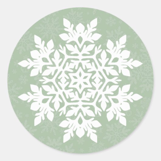 White Snowflake (Sage Pine) Ronde Sticker (Voorkant)
