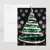 White Snowflake Silver Green Ribbon-kerstboom Briefkaart (Voorkant / Achterkant)