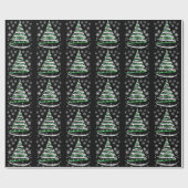 White Snowflake Silver Green Ribbon-kerstboom Cadeaupapier (Vlak)