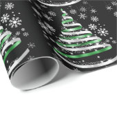 White Snowflake Silver Green Ribbon-kerstboom Cadeaupapier (Rol Hoek)