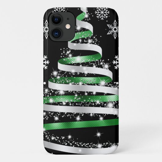 White Snowflake Silver Green Ribbon-kerstboom Case-Mate iPhone Case (Achterkant)
