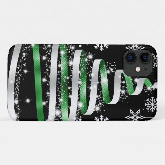 White Snowflake Silver Green Ribbon-kerstboom Case-Mate iPhone Case (Achterkant (horizontaal))