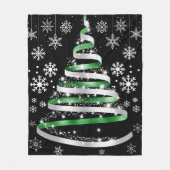 White Snowflake Silver Green Ribbon-kerstboom Fleece Deken (Voorkant)