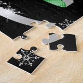White Snowflake Silver Green Ribbon-kerstboom Legpuzzel (Zijkant)