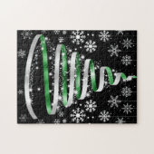White Snowflake Silver Green Ribbon-kerstboom Legpuzzel (Horizontaal)