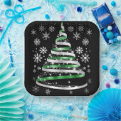 White Snowflake Silver Green Ribbon-kerstboom Papieren Bordje (Feest)