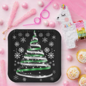 White Snowflake Silver Green Ribbon-kerstboom Papieren Bordje (Feest)