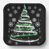 White Snowflake Silver Green Ribbon-kerstboom Papieren Bordje (Voorkant)