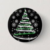 White Snowflake Silver Green Ribbon-kerstboom Ronde Button 5,7 Cm (Voorkant)