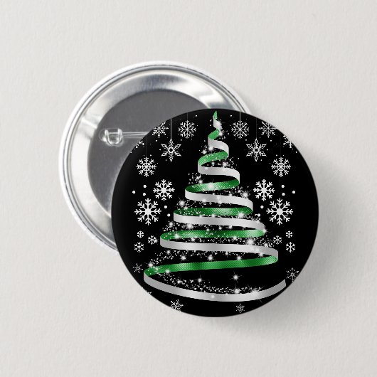 White Snowflake Silver Green Ribbon-kerstboom Ronde Button 5,7 Cm (Voorkant /achterkant)
