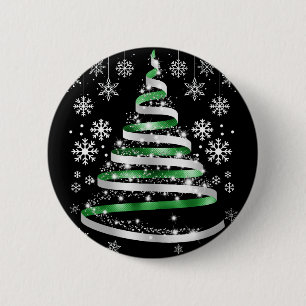 White Snowflake Silver Green Ribbon-kerstboom Ronde Button 5,7 Cm