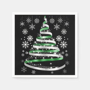 White Snowflake Silver Green Ribbon-kerstboom Servet