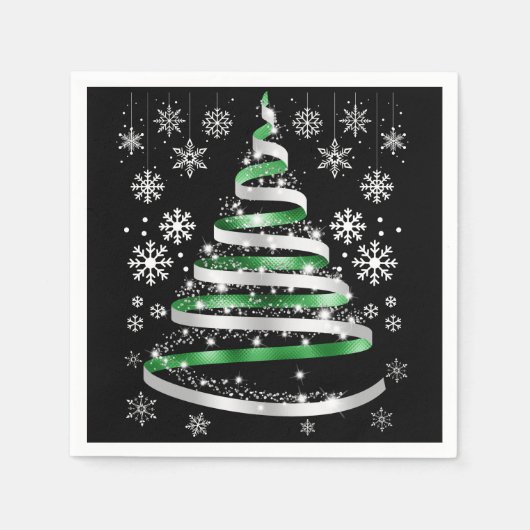 White Snowflake Silver Green Ribbon-kerstboom Servet (Voorkant)