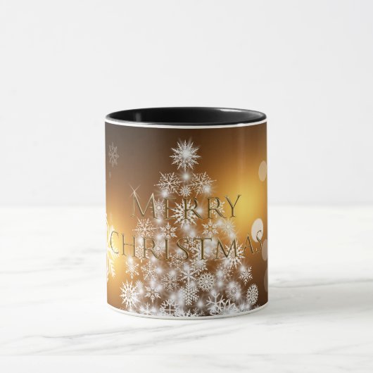 White Snowflake Tree Gold Kerstfeestdag Mok (Midden)
