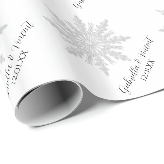 White Snowflake Winter Wedding Cadeaupapier (Rol Hoek)