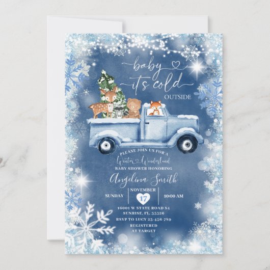 White Snowflake Woodland Animal Baby shower Kaart (Voorkant)