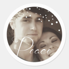 White Snowflake Your Photo Peace Holiday Kerstmis Ronde Sticker