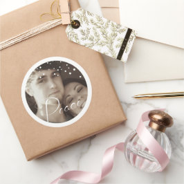 White Snowflake Your Photo Peace Holiday Kerstmis Ronde Sticker