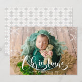 White Snowflakes and Kerstmis Typografie Foto Feestdagenkaart (Voorkant / Achterkant)