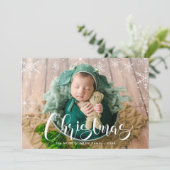 White Snowflakes and Kerstmis Typografie Foto Feestdagenkaart (Staand voorkant)