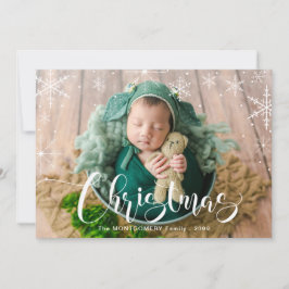 White Snowflakes and Kerstmis Typografie Foto Feestdagenkaart