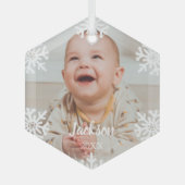 White Snowflakes Baby Foto Glas Ornament (Voorkant)