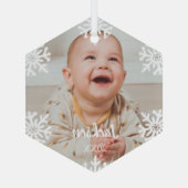 White Snowflakes Baby Foto Glas Ornament (Achterkant)