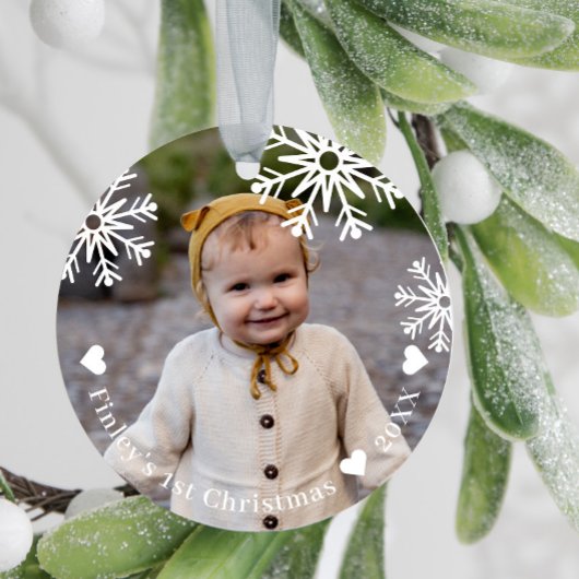 White Snowflakes Baby's eerste kerstfoto Keramisch Ornament
