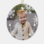 White Snowflakes Baby's eerste kerstfoto Keramisch Ornament (Links)