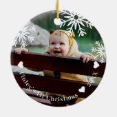 White Snowflakes Baby's eerste kerstfoto Keramisch Ornament (Achterkant)