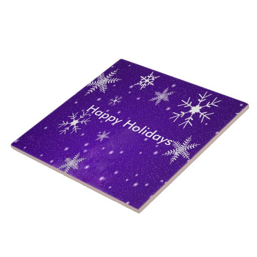 White Snowflakes Blue Backgrd Ceramic Photo Tile Tegeltje (Zijkant)