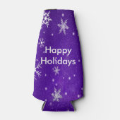White Snowflakes Blue Background Bottle Cooler (Voorkant)