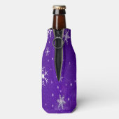 White Snowflakes Blue Background Bottle Cooler (Fles Achterkant)