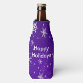 White Snowflakes Blue Background Bottle Cooler (Fles Voorkant)