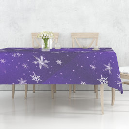 White Snowflakes Blue Background Cotton Tablecloth Tafelkleed