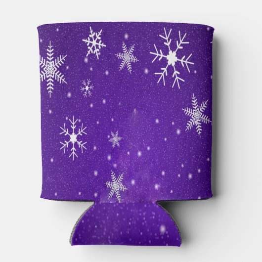 White Snowflakes Blue Background Koelbox Blikjeskoeler (Achterkant)