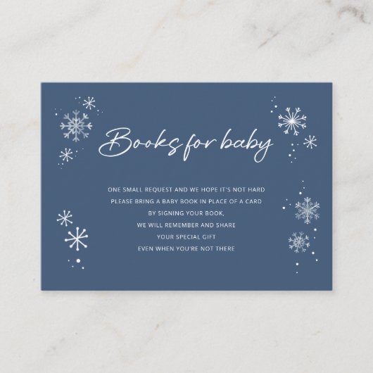 White Snowflakes Blue Books voor Baby Ticket Informatiekaartje (Voorkant)