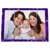 White Snowflakes Blue-Paars Backgd Large Gift Bag Large Cadeautasje (Voorkant)