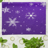 White Snowflakes Blue-Paars Backgrd Kitchen Towel Theedoek (Gevouwen)