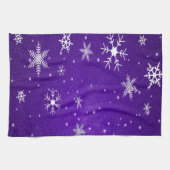 White Snowflakes Blue-Paars Backgrd Kitchen Towel Theedoek (Horizontaal)