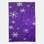 White Snowflakes Blue-Paars Backgrd Kitchen Towel Theedoek (Verticaal)