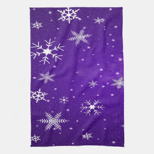 White Snowflakes Blue-Paars Backgrd Kitchen Towel Theedoek (Verticaal)